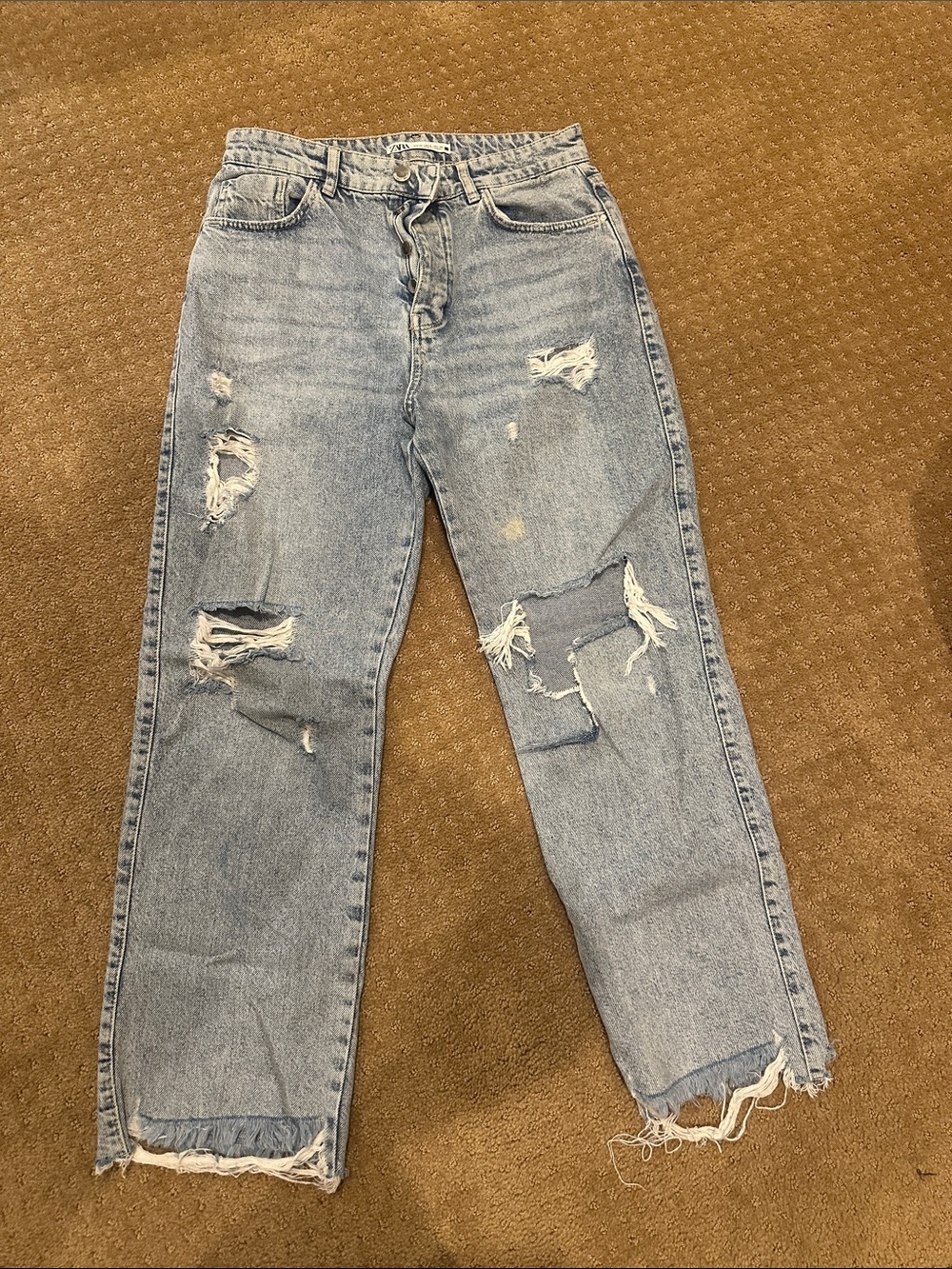 Zara Light Blue Distressed Boyfriend Jeans